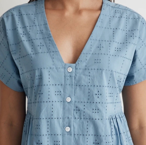 Madewell Button-Front V-Neck Mini Dress, Color Tranquil Lake Size M - Picture 4 of 16